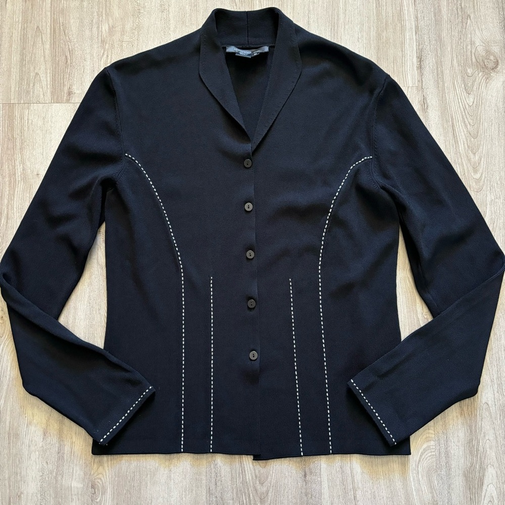 Items By Michelle Nicole Sweater Womens Medium Black Cardigan Embroidered Button